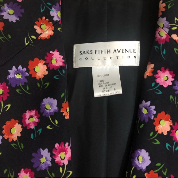 Saks Fifth Avenue Collection blazer cotton floral pockets lined - Picture 4 of 7